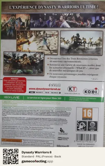 Dynasty Warriors 8 Xbox 360, France box back