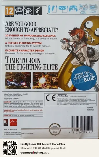Guilty Gear XX Accent Core Plus Nintendo Wii, United Kingdom box back