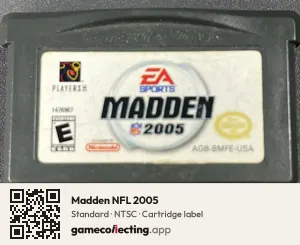 Madden NFL 2005 Game Boy Advance, NTSC cartridge label