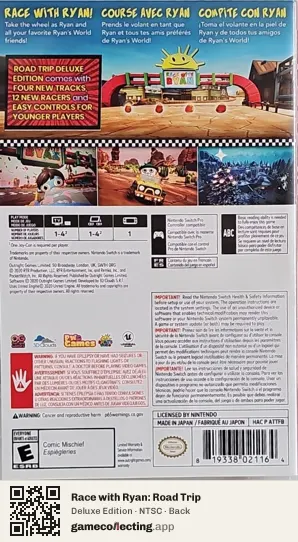 Race with Ryan: Road Trip Nintendo Switch, NTSC box back