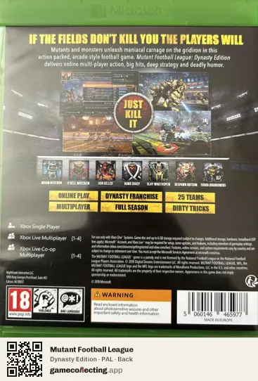 Mutant Football League Xbox One, PAL box back