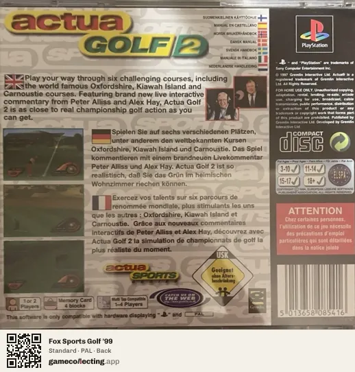 Fox Sports Golf '99 PlayStation, PAL box back