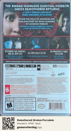 Remothered: Broken Porcelain Nintendo Switch, NTSC box back