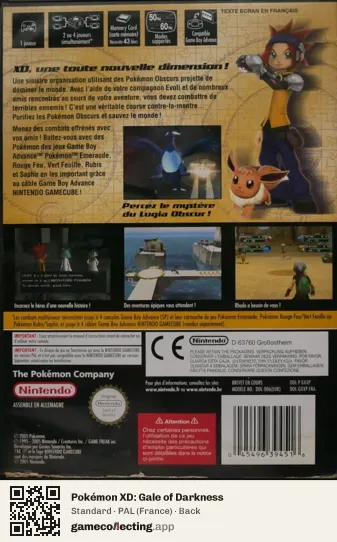 Pokémon XD: Gale of Darkness Nintendo GameCube, France box back