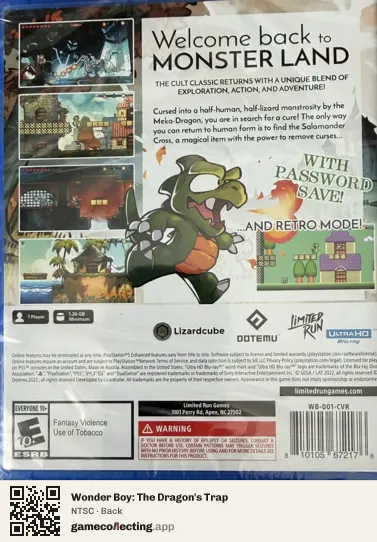 Wonder Boy: The Dragon's Trap PlayStation 5, NTSC box back