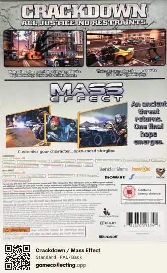 Crackdown / Mass Effect Xbox 360, PAL box back