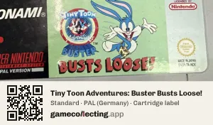 Tiny Toon Adventures: Buster Busts Loose! Super Nintendo Entertainment System, PAL cartridge label