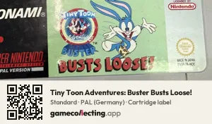 Tiny Toon Adventures: Buster Busts Loose! Super Nintendo Entertainment System, PAL cartridge label
