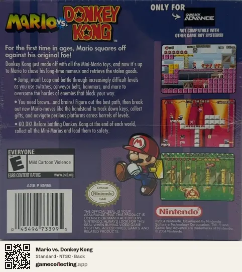 Mario vs. Donkey Kong Game Boy Advance, NTSC box back
