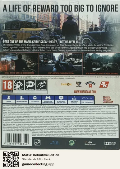 Mafia: Definitive Edition PlayStation 4, PAL box back