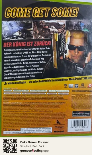 Duke Nukem Forever Xbox 360, PAL box back