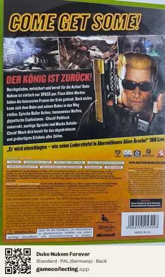 Duke Nukem Forever Xbox 360, Germany box back