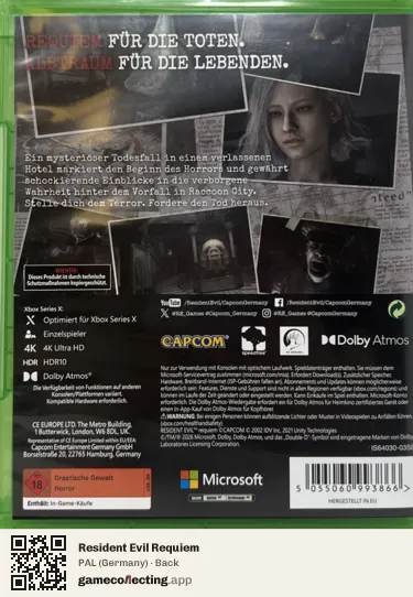 Resident Evil Requiem Xbox Series X, Germany box back