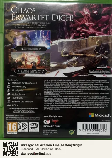 Stranger of Paradise: Final Fantasy Origin Xbox Series X, Germany box back