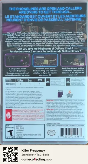 Killer Frequency Nintendo Switch, NTSC box back