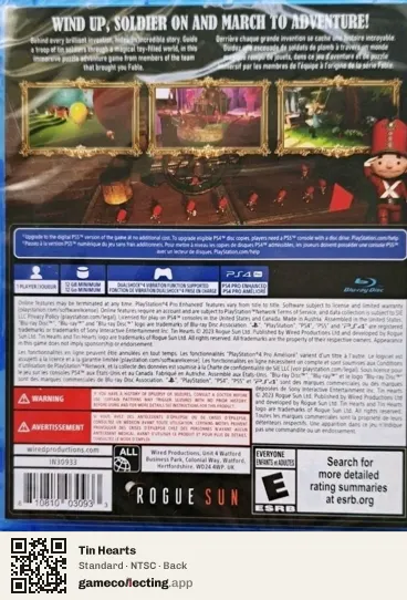 Tin Hearts PlayStation 4, NTSC box back