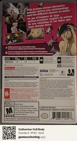 Catherine: Full Body Nintendo Switch, NTSC box back