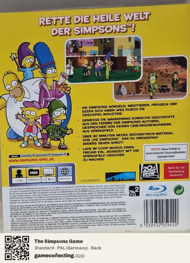 The Simpsons Game PlayStation 3, Germany box back