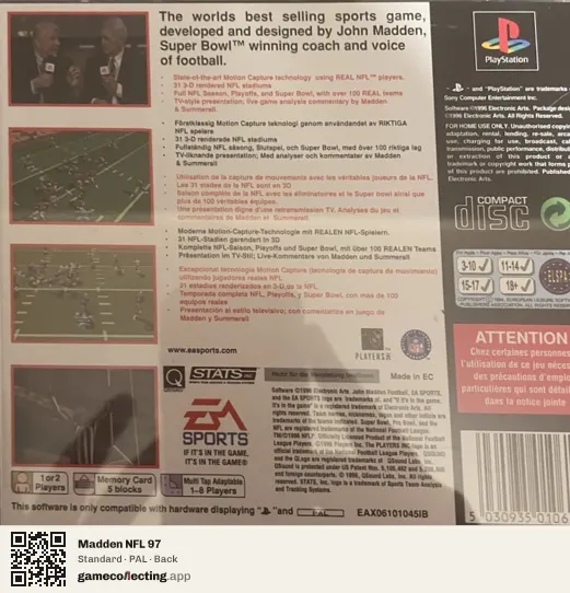 Madden NFL 97 PlayStation, PAL box back