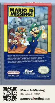 Mario Is Missing! Nintendo Entertainment System, NTSC cartridge label