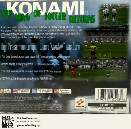 ISS Pro Evolution PlayStation, NTSC box back