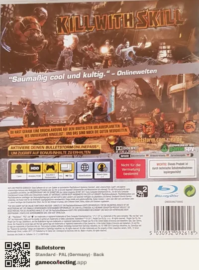 Bulletstorm PlayStation 3, Germany box back