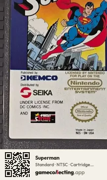 Superman Nintendo Entertainment System, NTSC cartridge label