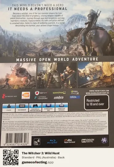 The Witcher 3: Wild Hunt PlayStation 4, Australia box back