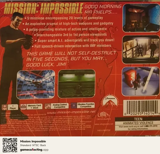 Mission: Impossible PlayStation, NTSC box back