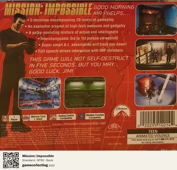 Mission: Impossible PlayStation, NTSC box back