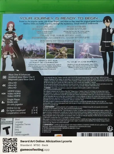 Sword Art Online: Alicization Lycoris Xbox One, NTSC box back