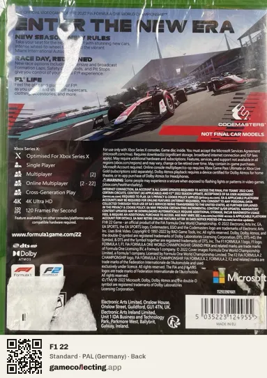 F1 22 Xbox Series X, Germany box back