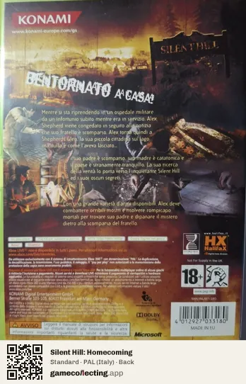 Silent Hill: Homecoming Xbox 360, Italy box back