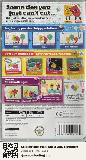 Snipperclips Plus: Cut It Out, Together! Nintendo Switch, PAL box back