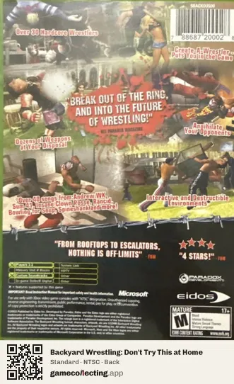 Backyard Wrestling: Don't Try This at Home Xbox, NTSC box back