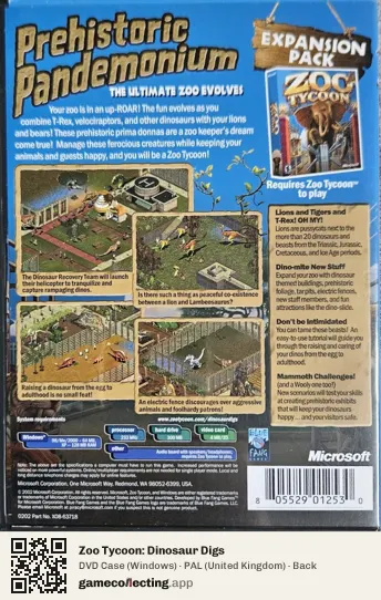 Zoo Tycoon: Dinosaur Digs Computer, United Kingdom box back