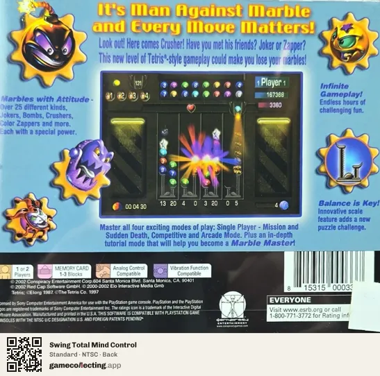 Swing Total Mind Control PlayStation, NTSC box back