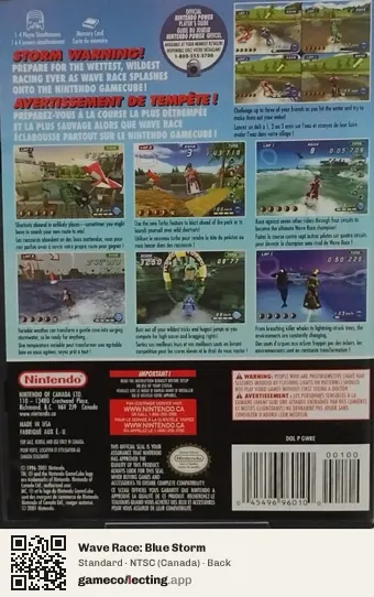 Wave Race: Blue Storm Nintendo GameCube, Canada box back