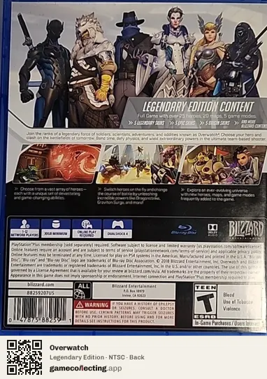 Overwatch PlayStation 4, NTSC box back