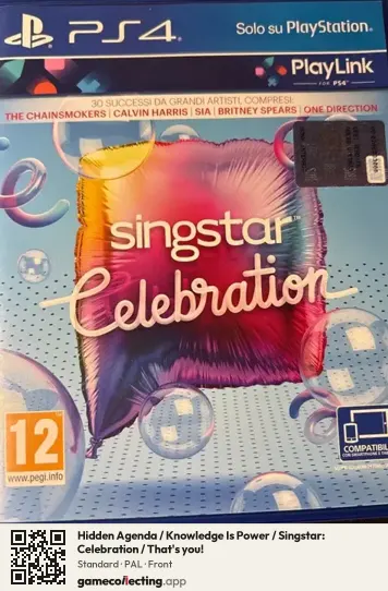 Hidden Agenda / Knowledge Is Power / Singstar: Celebration / That's you! PlayStation 4, PAL box front
