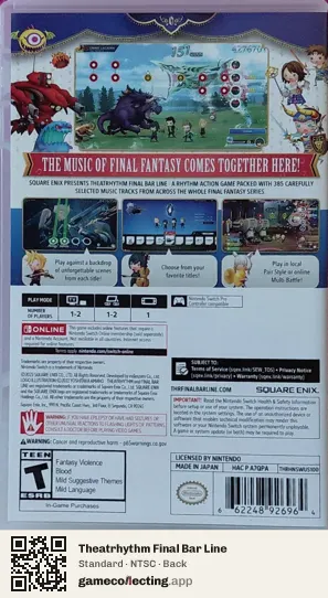 Theatrhythm Final Bar Line Nintendo Switch, NTSC box back