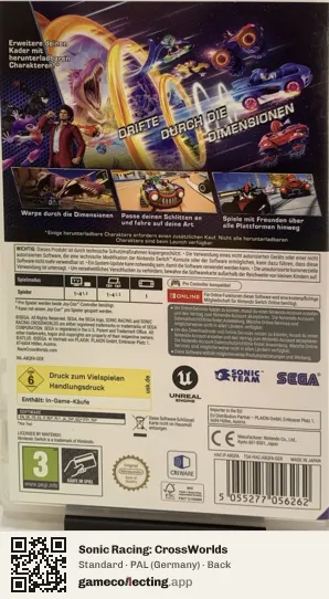 Sonic Racing: CrossWorlds Nintendo Switch, Germany box back