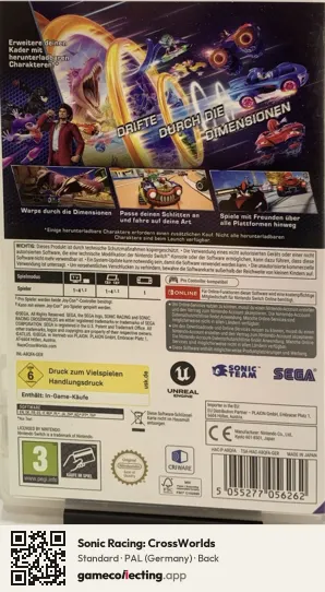 Sonic Racing: CrossWorlds Nintendo Switch, Germany box back