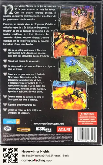 Neverwinter Nights Computer, France box back