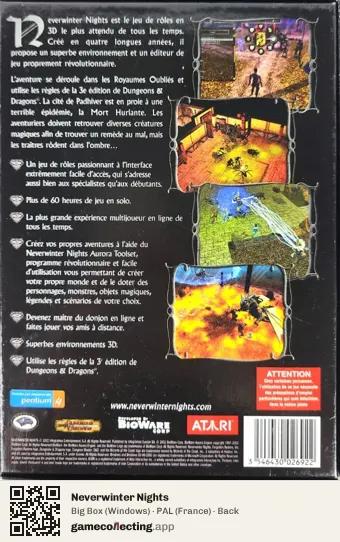Neverwinter Nights Computer, France box back