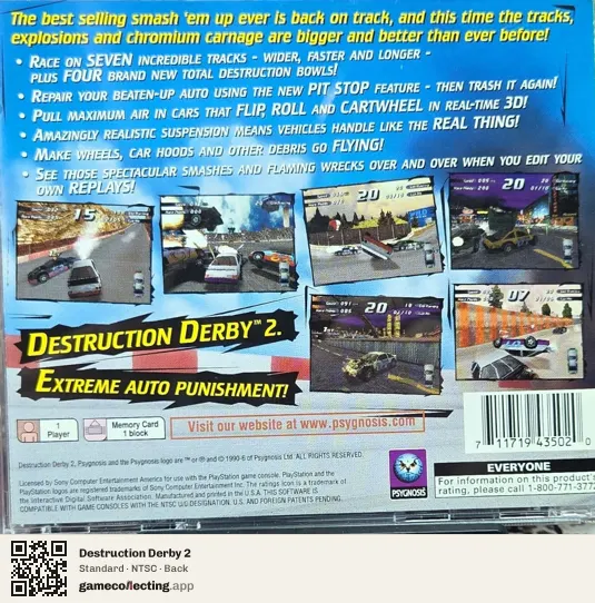 Destruction Derby 2 PlayStation, NTSC box back