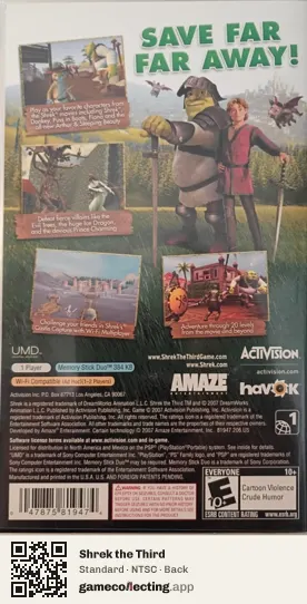 Shrek the Third PlayStation Portable, NTSC box back