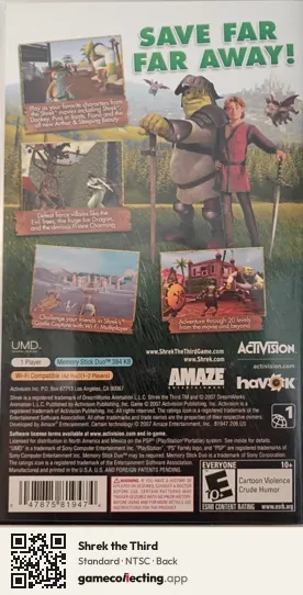 Shrek the Third PlayStation Portable, NTSC box back