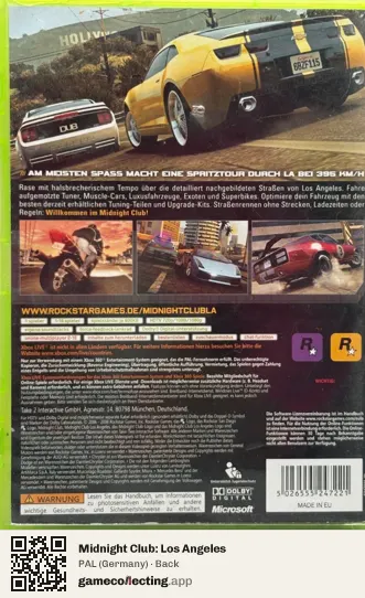 Midnight Club: Los Angeles Xbox 360, Germany box back