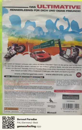 Burnout Paradise Xbox 360, Germany box back
